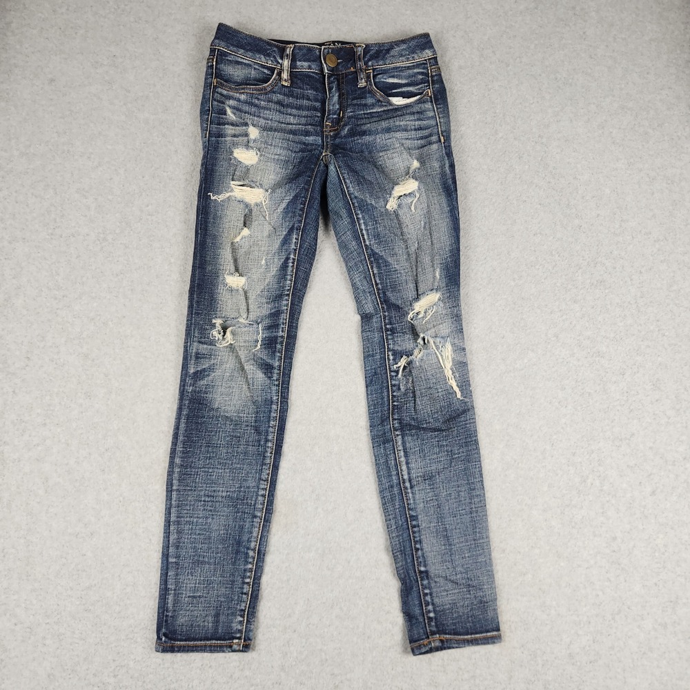 American Eagle Jegging Jeans‎ Women 0 Short Blue Denim Super Stretch Distressed